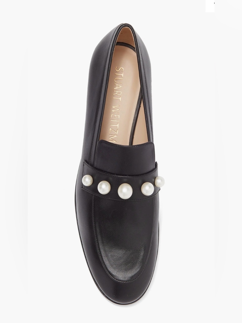 Stuart Weitzman Goldie Black
Leather Loafers with Pearl
Embellishments, size 8
